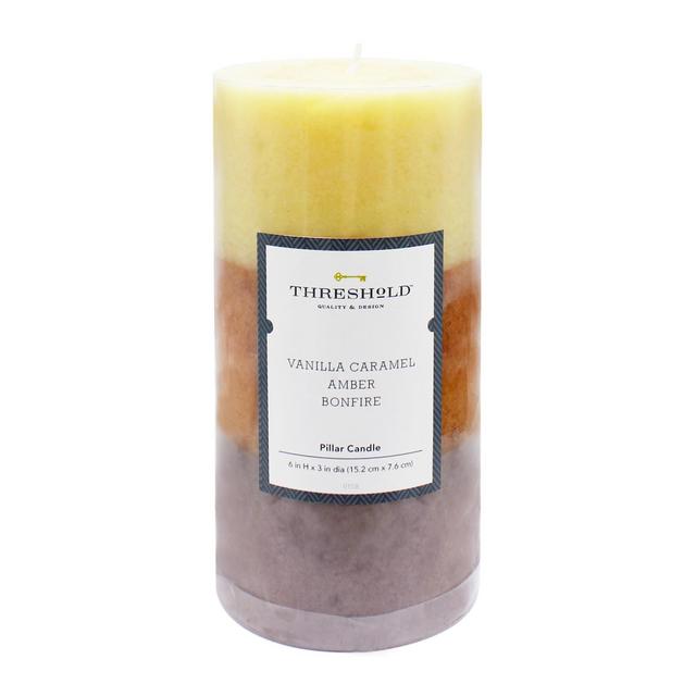 6" x 3" Layered Mottled Pillar Candle Vanilla Caramel/Amber/Bonfire - Threshold™