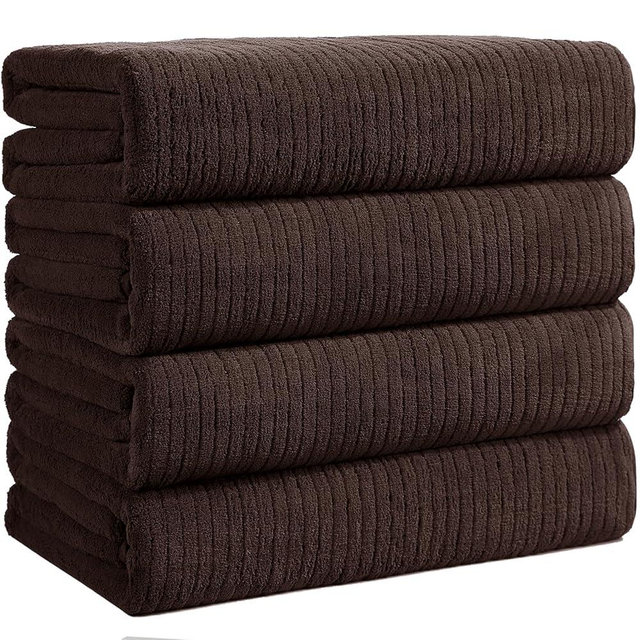 Lunoku Bath Towels Set of 4 Extra Large 35 x 70 Inches,Luxury Thick High Absorbent and Quick Dry Bath Sheet,Ultra Soft Microfiber,Bathroom,Beach,Yoga,Sport,SPA,Fitness (Brown)