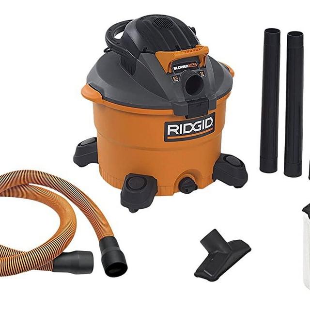 RIDGID Wet Dry Vacuums VAC1200 Heavy Duty Wet Dry Vacuum Cleaner and Blower Vac, 12-Gallon, 5.0 Peak Horsepower Detachable Leaf Blower Vacuum Cleaner with Pro-Grade Hose