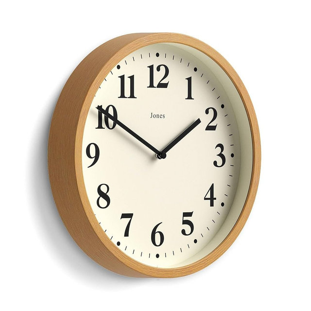 JONES CLOCKS® Lodge wall Clock | Small Modern Clock | 10 inch | Medium Faux Wood | Classic Contemporary Style for Kitchen, Living Room or Office