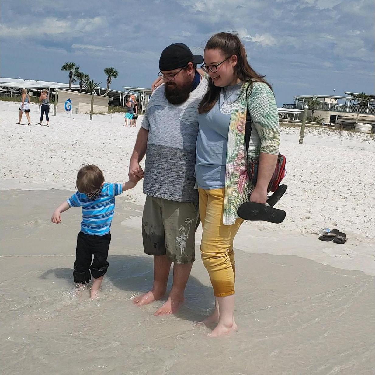 Theron’s first time sticking his toes in the ocean!