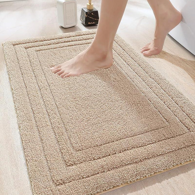 DEXI Bathroom Rug Mat 36x24, Ultra Soft Absorbent Mats, Non Slip Washable Shower Floor Rugs, Quick Dry Microfiber Bathmat for Tub, Sink, Bath Accessories Decor, Beige