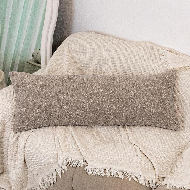 JoraLion 14x36 Neutral Textured Boucle Throw Pillow Cover, Khaki Lumbar Pillow Cover Cozy Soft Cushion Case for Couch Sofa Bed Living Room Home Decor, Pack of 1 (Cover Only)