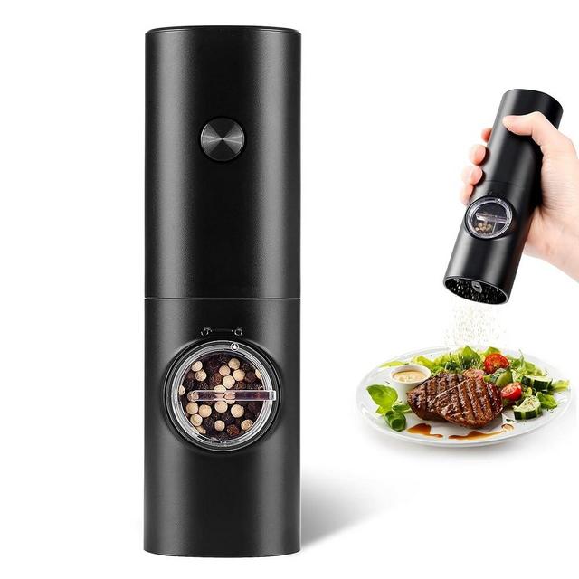 Electric Pepper Grinder or Salt Mill, Battery Powered Automatic Pepper Mill, Ceramic Grinder with Adjustable Coarseness, LED Light, and Salt Mill Refillable, One Hand Operation (1 pack)