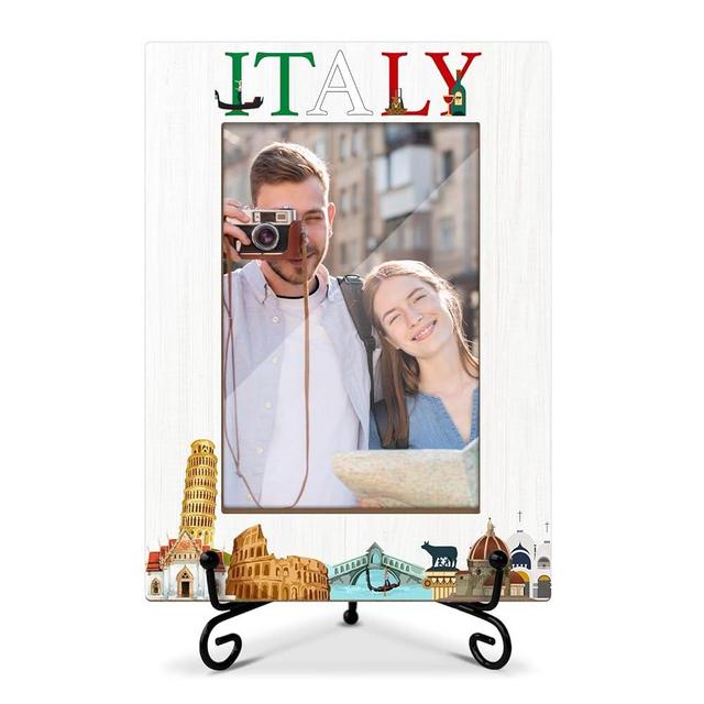 Italy Gifts Wood Photo Frame Wedding Honeymoon Vacation Gifts for Couple Tabletop Display 4 x 6 Picture Frame Gifts for Friends BFF, Italy Souvenirs Home Office Desk Holiday Decorations -06