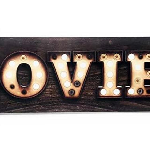 S&B Movie Night Vintage Light Bulb & Wood Look Novelty 17x5 Arrow Alumium Sign for Wall