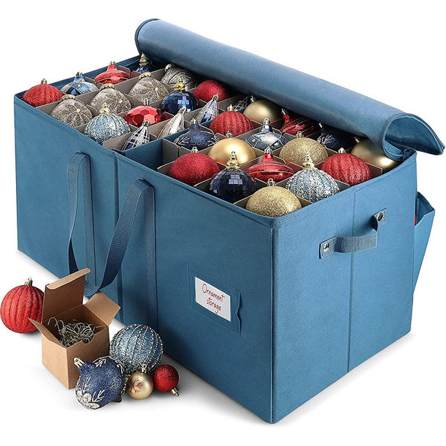 Large Christmas Ornament Storage Box With Adjustable Dividers - Ornament Storage Container For 128 Holiday Ornaments or Decorations - By Hearth & Harbor