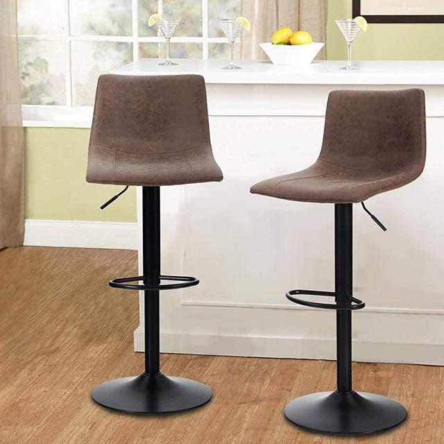 MAISON ARTS Bar Stools Set of 2 for Kitchen Counter Adjustable Counter Height Bar Chairs with Back Tall Barstools PU Leather Kitchen Island Stools, 300 LBS Bear Capacity, Brown