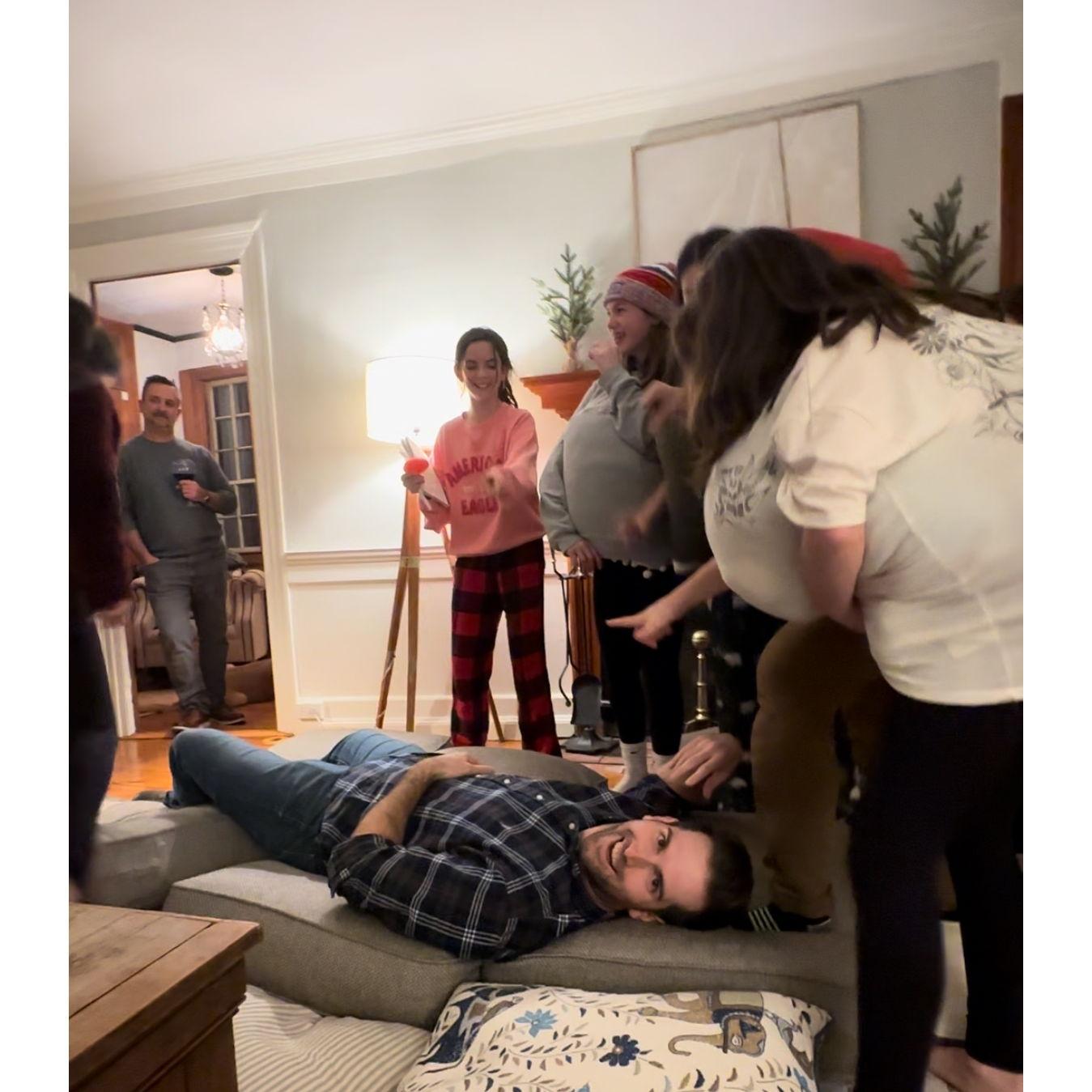 Grant's first Christmas with the Twomey family. He got called a weakling by all the kids so he's not so sure he'll come back