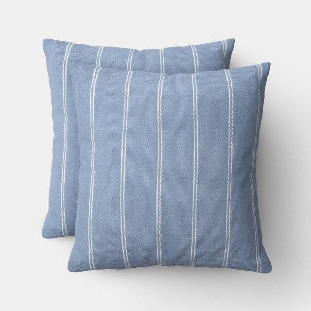 2pk Square Cotton Woven Stripe Throw Pillows Blue/Ivory - Threshold™