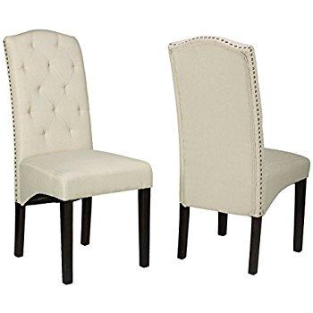 Cortesi Home Perri Dining Chair, Beige Linen, Set of 2