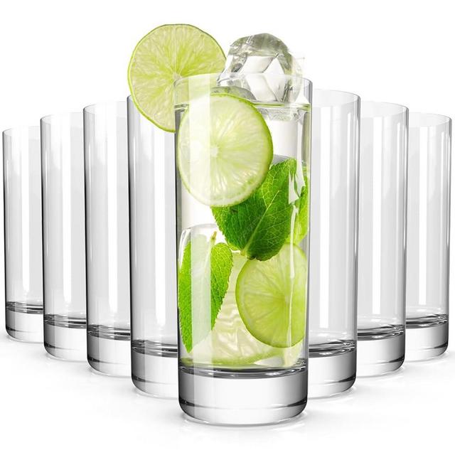 Wlasss Drinking Glasses Set of 8, 13oz Glass Cups Set,Highball Glass for Kitchen, Beer, Juice, Collins,Water Glasses for Bar Glassware,Gift