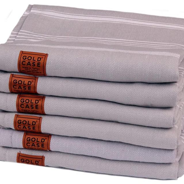 Gold Case Set of 6 XXL LYCIA Pestemal Turkish Bath Towel 100% Cotton Grey