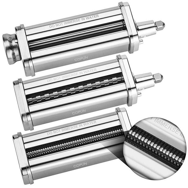 3-Piece Pasta Roller & Cutter Set Attachment for KitchenAid Stand Mixers,Stainless Steel Pasta Maker Accessory by Cofun