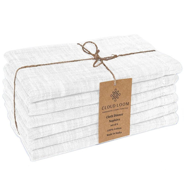CLOUDLOOM Cloth Dinner Napkins 100% Cotton Set of 6 - Soft Durable Washable - Ideal for Farmhouse Parties Wedding Christmas Easter - Perfect Everyday Use Table Cloth Napkins 18x18 inch White