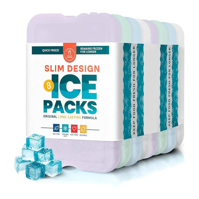 Healthy Packers Reusable Ice Packs for Lunch Boxes - Long Lasting Slim Freezer Packs, Thin Non-Toxic BPA-Free Hard Gel Ice Blocks for Coolers, Kids & Adults Lunch Bags, Travel, Camping, Food Storage
