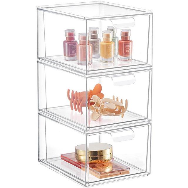Tall Stackable Makeup Storage Drawers, Vtopmart 4 Pack Acrylic Bathroom Organizers, Clear Plastic Storage Bins, 6.6 inch High, Size: 6.6 : 4 Pack