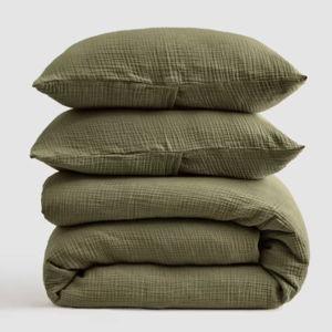 Organic Airy Gauze Duvet Cover Set in Olive - King