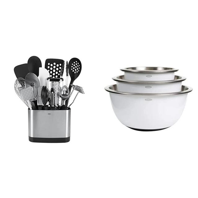 OXO Good Grips 15-Piece Everyday Kitchen Utensil Set & Good Grips 3-Piece Stainless-Steel Mixing Bowl Set