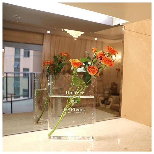 Book Vase, Unique Clear Acrylic Aesthetic Room Decor, Artistic and Cultural Flavor Decorative Vase for Office and Bedroom (Clear- White)