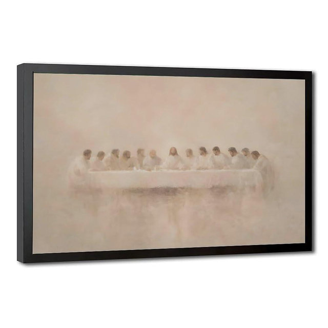 Modern Last Supper Wall Art with Black Frame - Minimalist Religious Jesus Canvas Painting - Versatile Decor for Dining Room, Living Room, Office & Church