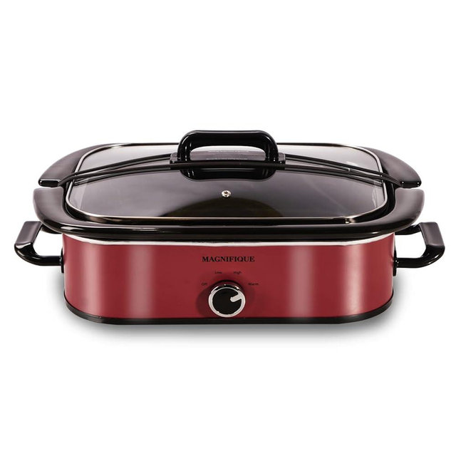 Magnifique 4-Quart Slow Cooker with Casserole Manual Warm Setting - Perfect Kitchen Small Appliance for Family Dinners, Dishwasher Safe Crock, Red