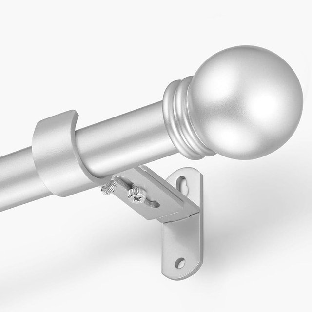 AMZSEVEN Curtain Rods for Windows 16 to 150 Inches, Curtain Rod Max Adjustable Length of 160 IN, 6/8" Diameter Drapery Rods Round Finials, Satin Silver, Pack of 1
