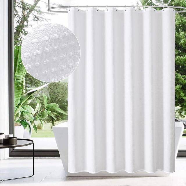 MitoVilla White Modern Waffle Shower Curtain, Heavyweight Fabric Shower Curtains for Hotel Neutral Bathroom Decor, Luxury Waffle Weave Cloth, Durable & Wrinkle Resistant, 72 x 72