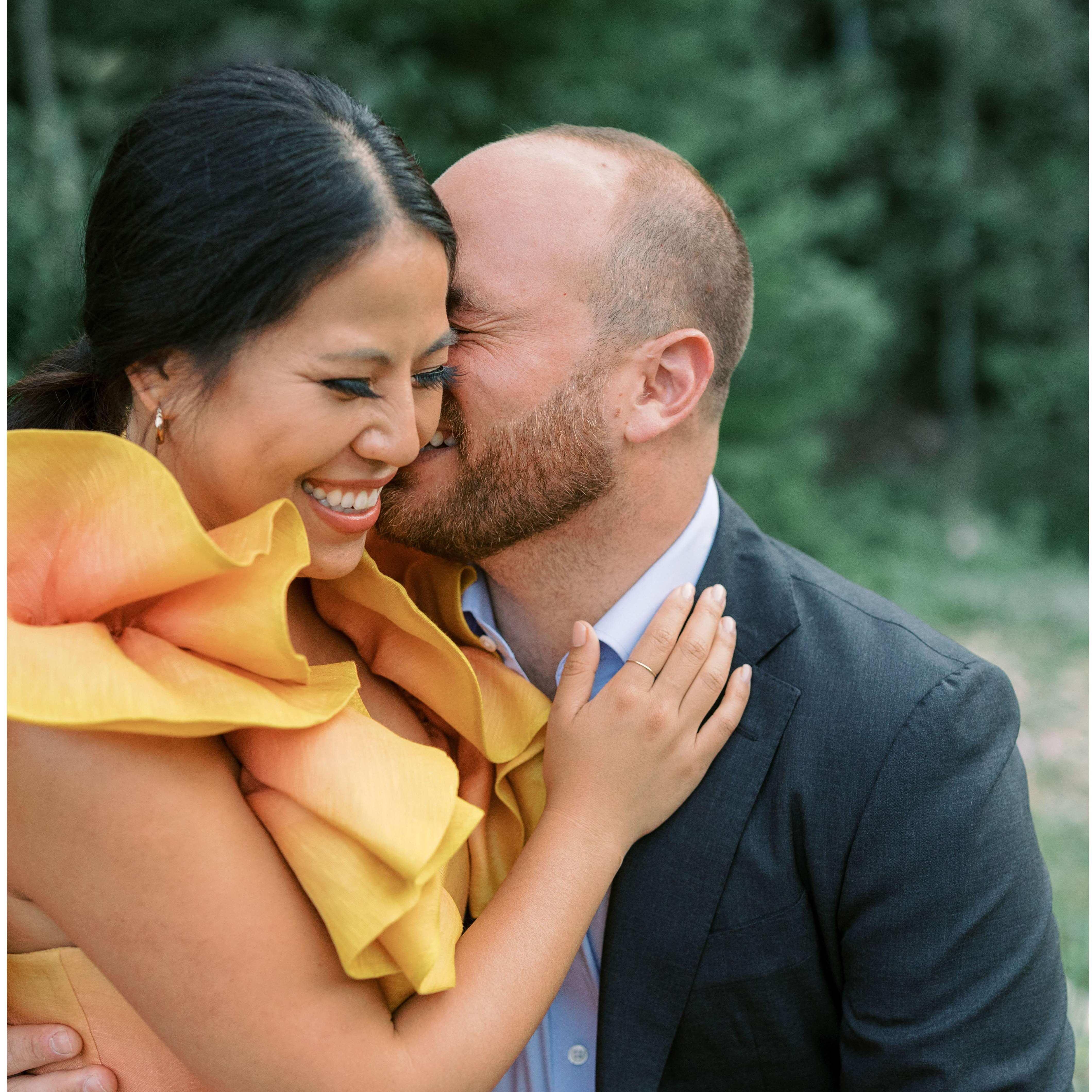 Engagement photo picture with Alex saying moderately funny joke and Tessa laughing.
July 2021 -- Park City, UT