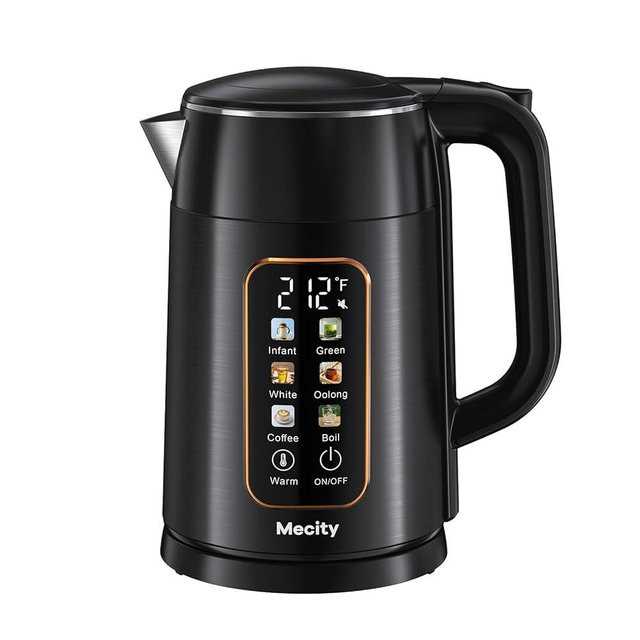 Mecity Electric Kettle 1.7L Touch Screen Temperature Control Water Boiler, No Plastic Contact with Water. 6 Preset Temperature Programs, 2 Hours Keep Warm, Black
