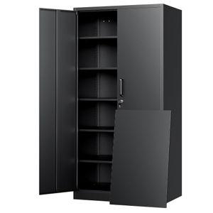Yizosh Metal Storage Cabinet with Lock - 72" Garage Storage Cabinet with 2 Locking Doors and 5 Adjustable Shelves, Black Steel Lockable for Office,Home,Garage