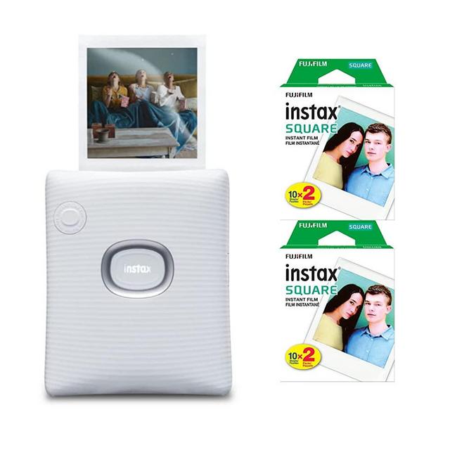 Fujifilm Instax Square Link Wide Instant Printer (White) Bundle with Instax Camera Film Twin Pack 40-Exposures (3 Items)