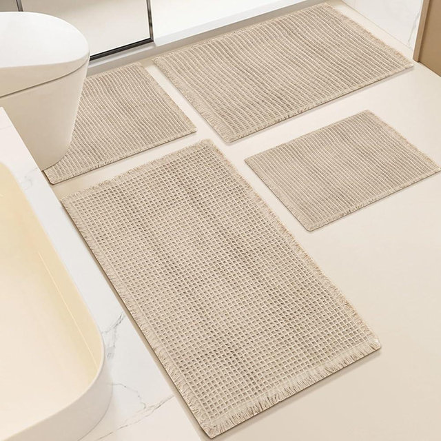 Nuanchu 4 Pcs Waffle Bathroom Mat, Non Slip Waffle Bath Mat Quick Dry Rug Runner Thin Bathroom Carpet, Extra Soft Rugs Sets Suitable for Any Floor, 16.9" × 24", 20 × 31.9 Inch and 24 × 36 Inch