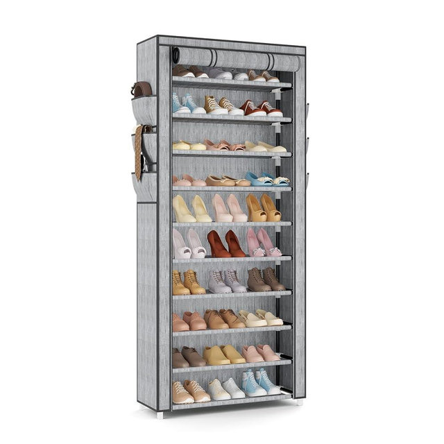 VTRIN Vertical Narrow Shoe Rack Organizer Tall Shoe Rack for Closet Entryway 10 Tier Non-Woven Cover Shoe Shelf Holds 36-41 Pairs Free Standing Shoe Storage Cabinet with Dustproof Cover, Multi Color