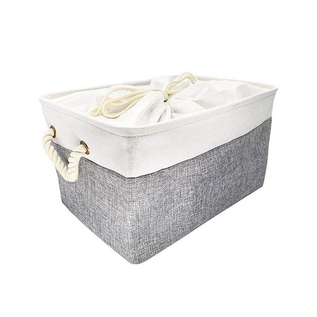Foldable Storage Bin Cube Basket for Storage and Organization Toy Clothes Books Home Collapsible Storage Basket with Handles (Grey+White, 16.33x12.4x9.25inch)