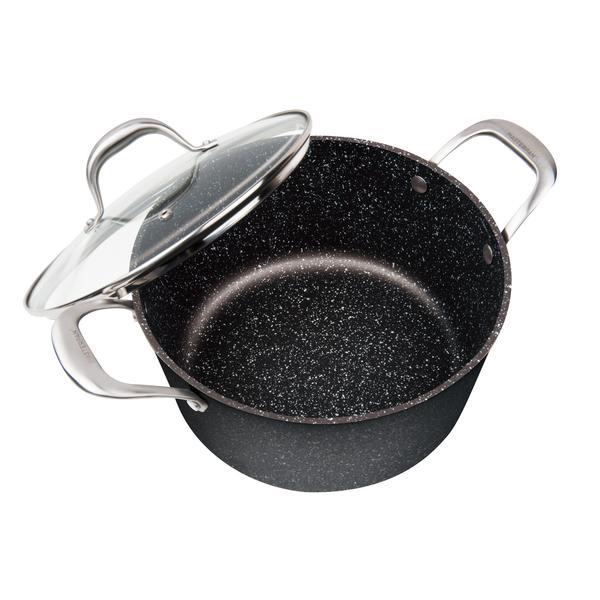 5 QT. STOCK POT WITH GLASS LID NON-STICK CAST ALUMINUM GRANITE LOOK FINISH, 9.5"