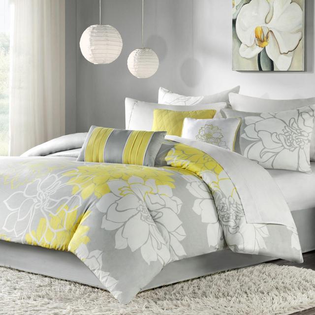 Madison Park Lola 7-Piece King Comforter Set in Yellow/Grey