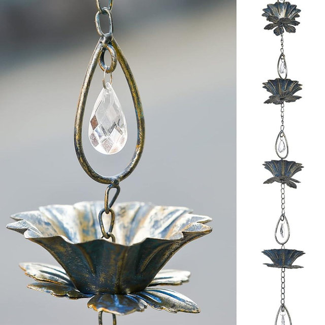 Retrome 8.5Ft Rain Chain for Gutters,Lotus Rain Chain for Gutters Downspout Replacement, Decorative & Functional Rain Catcher Chain for Patio/Garden