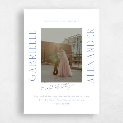 Blue Photo Wedding Invitation - Chaplin Portrait