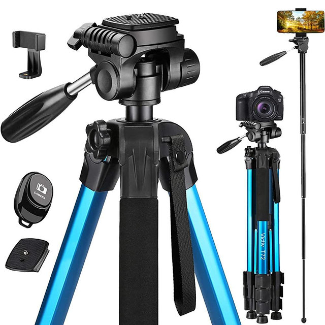 Victiv 72-inch Camera Tripod Aluminum T72 with Phone Tripod Mount- Lightweight Tripod & Monopod Compact for Travel with 2 Quick Release Plates for Canon Nikon DSLR Video Shooting - Blue