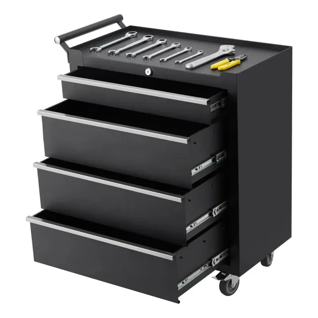 24-Inch Rolling Tool Chest with 4 Drawers – Mobile Tool Organizer with Lock & Drawer Liners