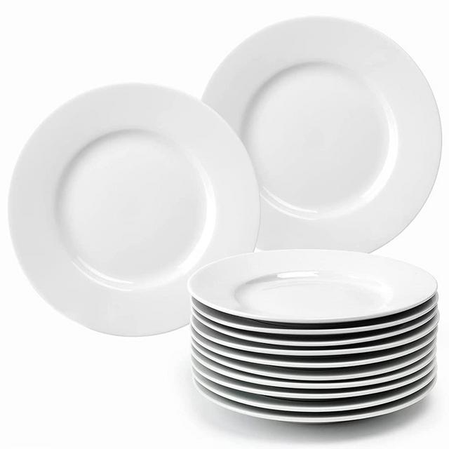 amHomel 12-Piece Porcelain Dinner Plates, Round Dessert or Salad Plate, Dinnerware Sets, Lead-Free, Safe in Microwave, Oven, and Freezer (6-inch, White)