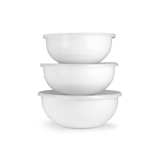 Golden Rabbit Solid White Enamelware Collection Mixing Bowls, Set of 3