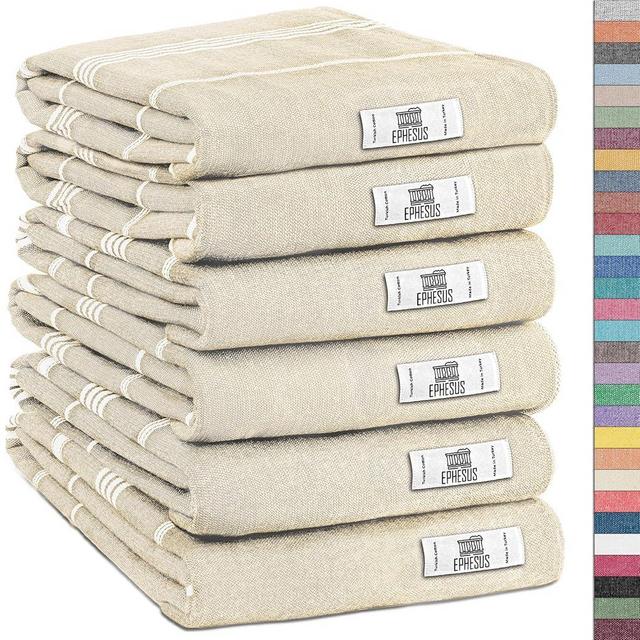 EPHESUS TOWELS Hand Towels - Set of 2 | 18" x 30" - Decorative Turkish Hand Towel for Bathroom, Kitchen, Guest, Face, Hair, Tea, Dishcloth (Sultan, Pack of 6, Ecru)