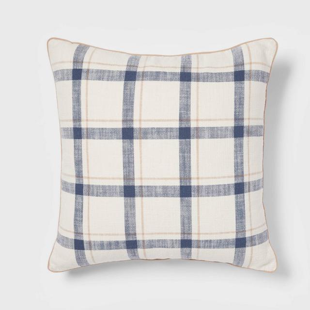 Woven Striped with Plaid Reverse Square Throw Pillow Blue - Threshold™