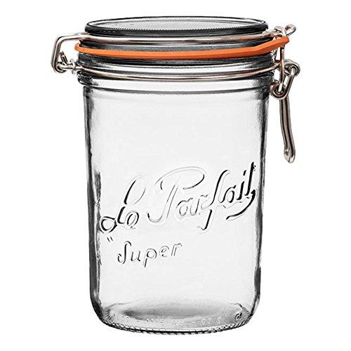 Le Parfait Super Terrine - 1L French Glass Canning Jar w/Straight Body, Airtight Rubber Seal & Glass Lid, 32oz/Quart (Single Jar) Stainless Wire