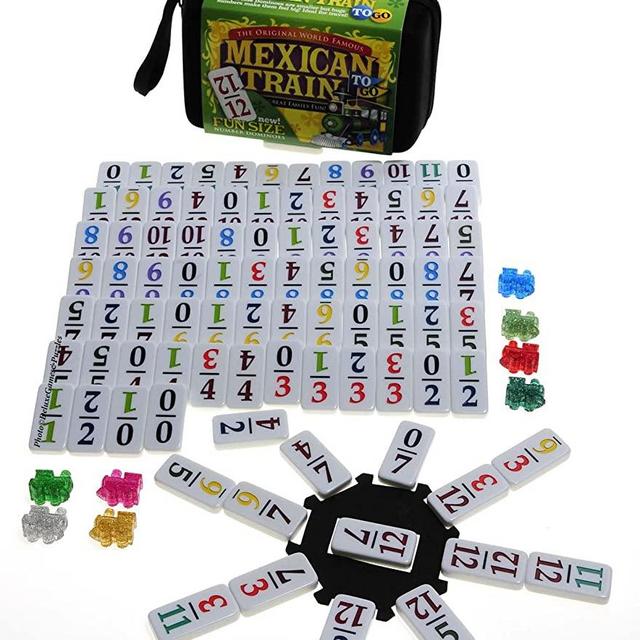 Mexican Train Double 12 Dominoes _ Travel Size _with Colored Numbers