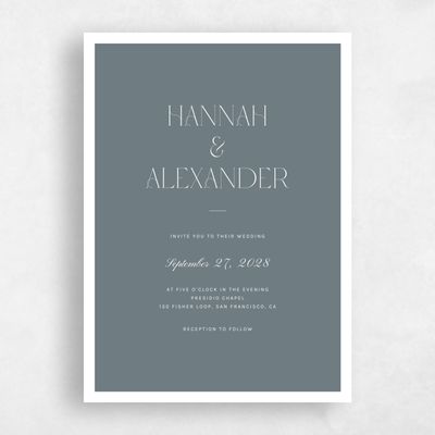 Steel Gray, Grey Wedding Invitation - Jet Portrait