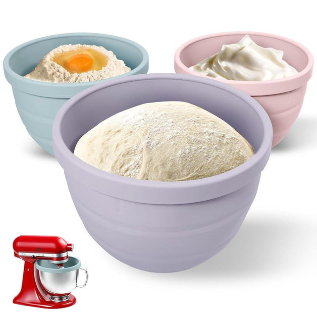 Forenee Foldable Silicone Bowl Liners for KitchenAid Tilt-Head 5 Qt Only – 600g Extra-Thick Inserts with Hanging-Hole Lids – Air-Channel Easy Release – Dishwasher Safe, Microwave & Freezer Safe