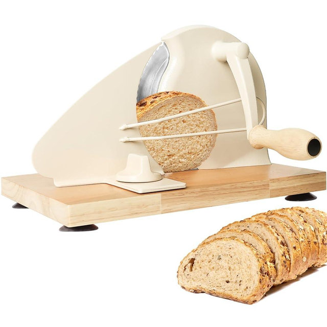 Manual Bread Slicer for Homemade Bread,Even Slicing Thickness-Adjustable Slices,Sourdough Slicer with Scale Lines&SuperStrong SuctionCup Fixation (Cream-Guide)